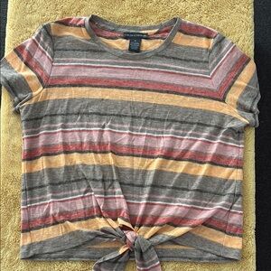 Caslon Gray and Pink Tie Front T-Shirt